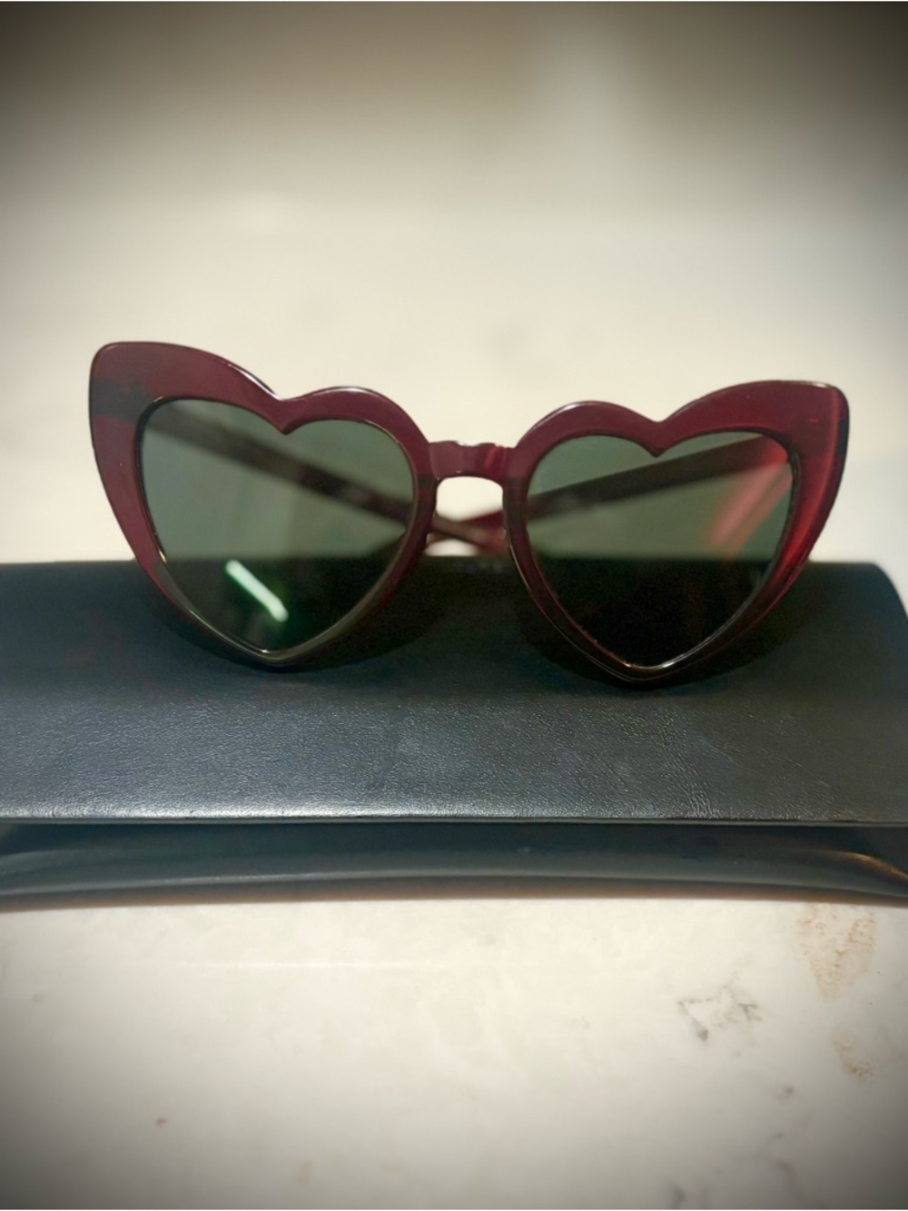 Saint Laurent LouLou Heart Sunglasses 54mm in Deep Red/Grey lenses w/ case RARE